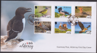 GB - Alderney  2026  6 Werte auf  1 FDC  Heimische Vögel