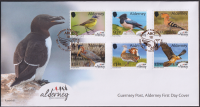 GB - Alderney  2026  6 Werte auf  1 FDC  Heimische Vögel