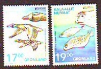 Dänemark - Grönland  2021  2 Werte  **  Seehund / Blässgans / Europa