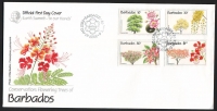 Barbados  1992  4 Werte auf 1 FDC  Blühende Bäume
