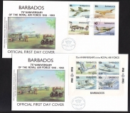 Barbados  1993  4 W. + 1 Bl. auf  2 FDC  Militärflugzeuge