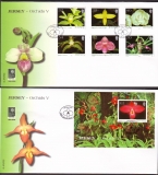 GB - Jersey  2004  6 W. + 1 Bl. auf 2 FDC  Orchideen