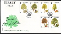 GB - Jersey  1997  6 Werte auf 1 FDC  Heimische Bäume
