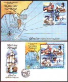 Gibraltar  1999  4 W. + 1 Bl. auf  2 FDC  Geschichte der Seefahrt