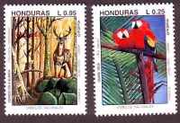 Honduras  1993  2 Werte  **  Hellroter Ara / Weißwedelhirsch