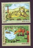 Indien  2009  2 Werte  **  Tiger / Reh  (Kinderzeichnungen)