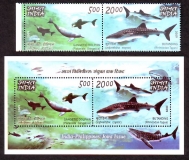 Indien  2009  2 W. + 1 Bl.  **  Walhai / Gangesdelphin