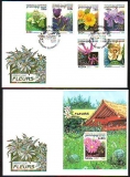 Kambodscha  1998  6 W. + 1 Bl. auf  2 FDC  Flora