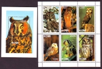 Komi  1997  6 W. + 1 Bl.  **  KLB  Eulen  gezahnt