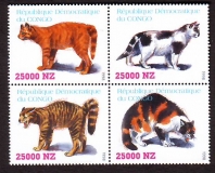Kongo  1998  4 Werte  **  ZD  Hauskatzen