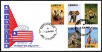 Liberia  1995  5 Werte auf  1 FDC  Afrikanische Großtiere