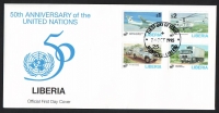 Liberia  1995  4 Werte auf 1 FDC  Flugzeug / LKW / UNO