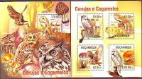 Mocambique  2013  4 W. + 1 Bl.  **  KLB  Eulen und Pilze