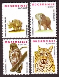 Mocambique  1996  4 Werte  **  Eule / Tiger / Elefant / Nashorn