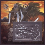 Mongolei  1993  1 Block  **  Wale / Schmetterlinge / Saurier  Silberfolie