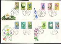 Polen  1962  12 Werte auf 4 FDC  Geschützte Pflanzen