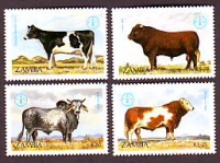 Sambia  1987  4 Werte  **  Kuh / Bullen