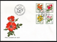 Schweiz  1977  4 Werte auf 1 FDC  Rosen