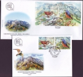 Serbien  2009  2 W. + 1 Bl. auf 2 FDC  Waldschnepfe / Steinrötel