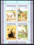 Tansania  1986  1 Block  **  Gepard / Nashorn / Giraffe / Springbock