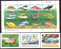 Tansania  1992  12 W. + 3 Bl.  **  KLB  Zierfische aus aller Welt