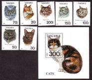 Tansania  1992  7 W. + 1 Bl.  **  Hauskatzen