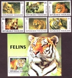 Togo  2000  6 W. + 1 Bl.  **  Raubkatzen aus aller Welt