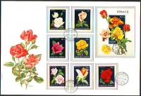Ungarn  1987  7 W. + 1 Bl. auf  1 FDC  Rosen