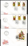 Ungarn  1990  6 W. + 1 Bl. auf 3 FDC  Silberbaumgewächse