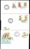 Ungarn  1991  5 W. + 1 Bl. auf 3 FDC  Blumen Amerikas