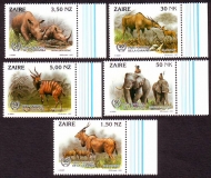 Kongo - Zaire  1993  5 Werte  **  Wildtiere aus dem Garamba-Park