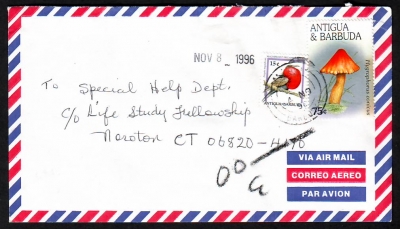 Antigua und Barbuda  1996  1 Brief mit Pilzfrankatur  gelaufen  (05 A)
