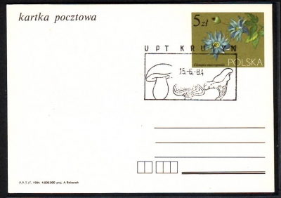 Polen  1984  1 Ganzsache mit Pilzstempel