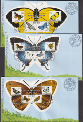 Sri Lanka  2022  3 Blöcke auf  3 FDC  Schmetterlinge