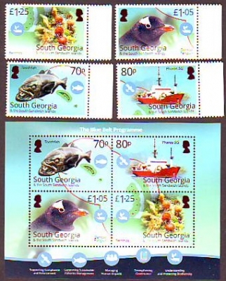 Südgeorgien  2021  4 W. + 1 Bl.  **  Eselspinguin / Seehecht / Benthos / Fischereifahrzeug