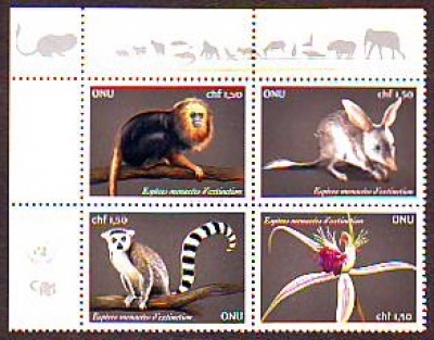 UNO - Genf  2021  4 Werte  **  ZD  Gefährdete Tierarten