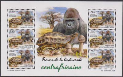 Zentralafrika  2026  6 Werte  **  KLB  Reptilien / Affe / Pilz