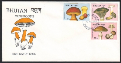 Bhutan  1989  1 Brief mit 3 Werten  Pilze
