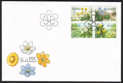 Finnland - Aland  1997  4 Werte auf 1 FDC  Frühlingsblumen
