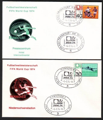 Deutschland  1974  2 Werte auf  2 FDC  Fußball WM  (10)