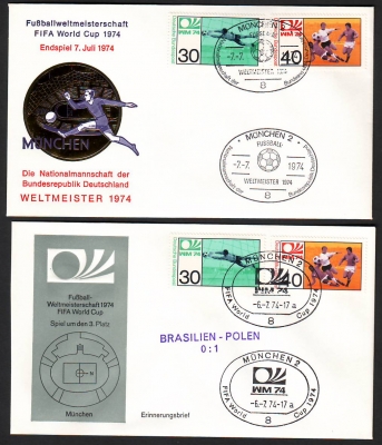 Deutschalnd  1974  4 Werte auf  2 FDC  Fußball WM  (7)