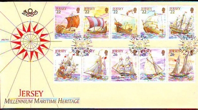 Jersey  2000  10 Werte auf  1 FDC  Segelschiffe