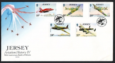 Jersey  1990  5 Werte auf 1 FDC  Militärflugzeuge