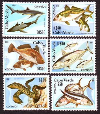 Kap Verde  1980  6 Werte  **  Thun / Muräne / Bonito / Hai