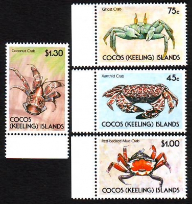 Kokos - Inseln  1990  4 Werte  **  Krebse / Krabben / Palmendieb