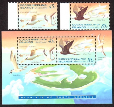 Kokos - Inseln  1995  2 W. + 1 Bl.  **  Fregattvögel / Tropikvögel