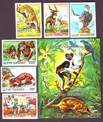 Komoren  1976  6 W. + 1 Bl.  **  B  Seltene Wildtiere