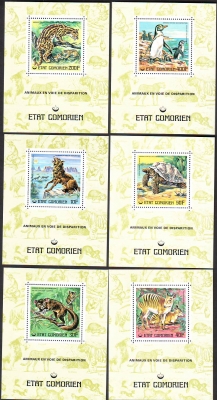 Komoren  1977  6 Blöcke  **  A  Seltene Wildtiere