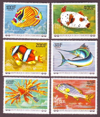 Komoren  1977  6 Werte  **  Fische aus dem Indischen Ozean