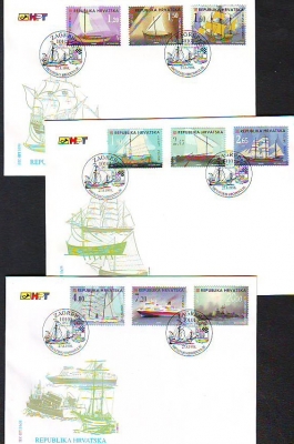 Kroatien  1998  9 Werte auf  3 FDC  Kroatische Schiffe